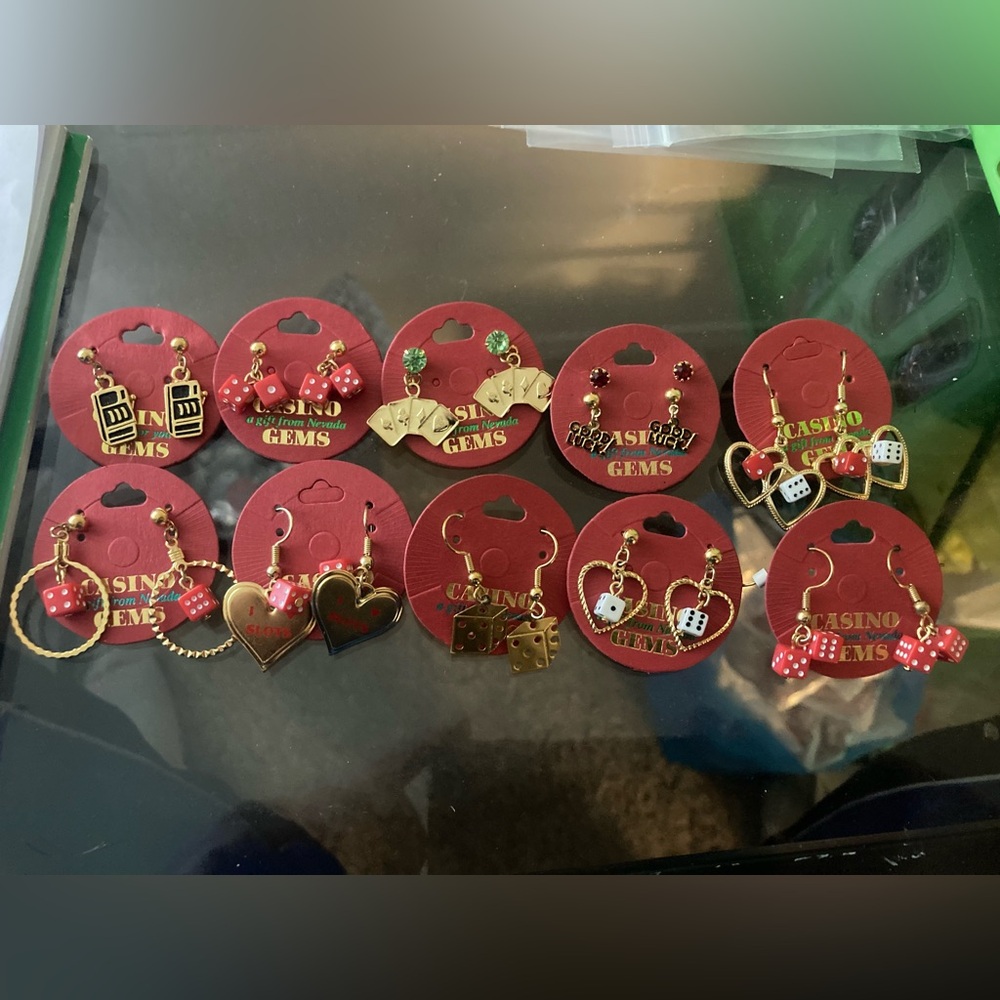 Vintage Casino themed Gold and Red Earrings (pick one)